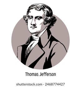 Thomas Jefferson is an American statesman, author of the Declaration of Independence, 3rd President of the United States. Hand-drawn vector illustration