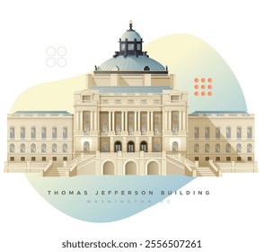 Thomas Jefferson - Main Library - Washington DC , USA - Stock Illustration as EPS 10 File