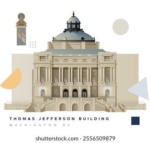 Thomas Jefferson - Main Library - Washington DC , USA - Stock Illustration as EPS 10 File