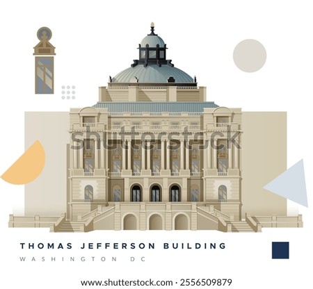 Thomas Jefferson - Main Library - Washington DC , USA - Stock Illustration as EPS 10 File