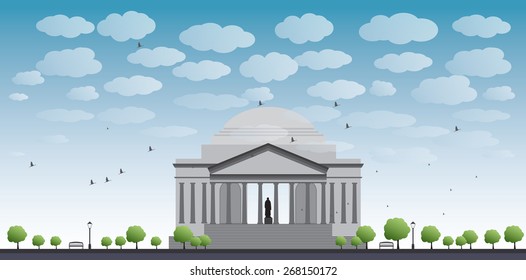 Thomas Jefferson Memorial, in Washington, DC, USA Vector illustration. Business travel and tourism concept with place for text. Image for presentation, banner, placard and web site