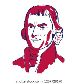 Thomas Jefferson, One of the Authors of the Declaration of Independence, 3rd President of the United States. Vector Illustration.