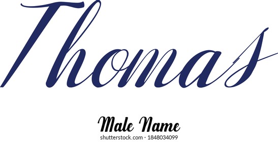 Thomas-Male Name Calligraphy Blue Color Text on White Background