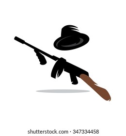 Thompson Machine gun favorite weapon of gangsters in the  1920 -1930. Vector Cartoon Illustration.