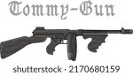 Thompson, machine gun, tommy-gun, flat illustration