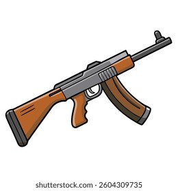 Thompson submachine gun flat illustration white background