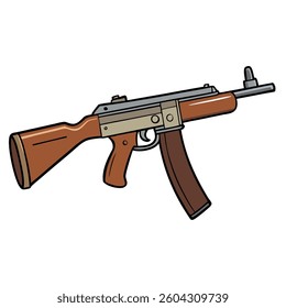 Thompson submachine gun flat illustration white background