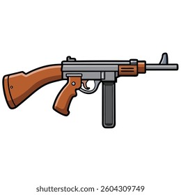 Thompson submachine gun flat illustration white background