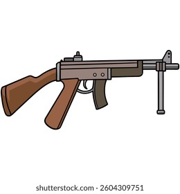 Thompson submachine gun flat illustration white background
