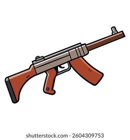 Thompson submachine gun flat illustration white background