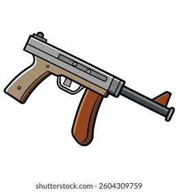Thompson submachine gun flat illustration white background