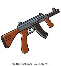 Thompson submachine gun flat illustration white background