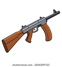 Thompson submachine gun flat illustration white background