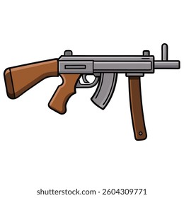 Thompson submachine gun flat illustration white background