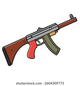 Thompson submachine gun flat illustration white background