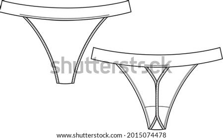 
Thong underwear technical illustration. String panty flat fashion sketch
