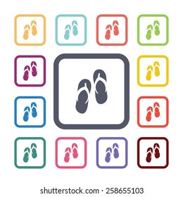 thongs flat icons set. Open colorful buttons 