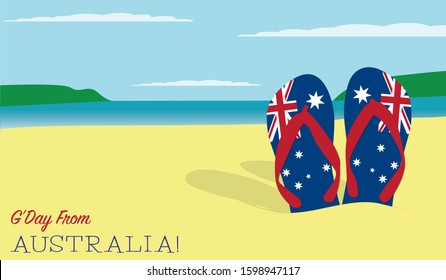 Thongs in the sand Australia Day scene in vector format.