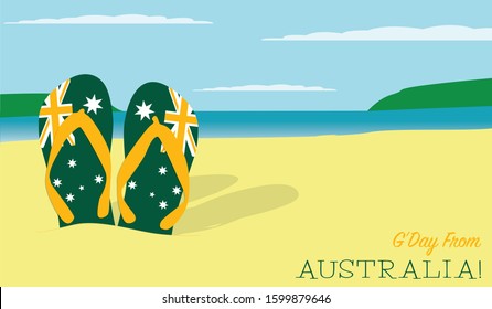 Thongs in the sand Australia Day scene in vector format.