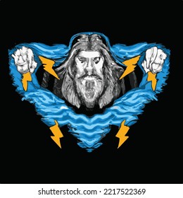 thor angry head logo handdrawn illustration 