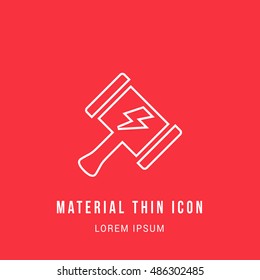 Thor Hammer Bright red material designed line thin flat icon / logo