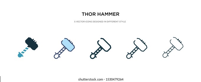 thor hammer icon in different style vector illustration. two colored and black thor hammer vector icons designed in filled, outline, line and stroke style can be used for web, mobile, ui