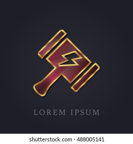 Thor Hammer Red Ruby with Golden Frame Precious Jewellery Icon / Logo Design