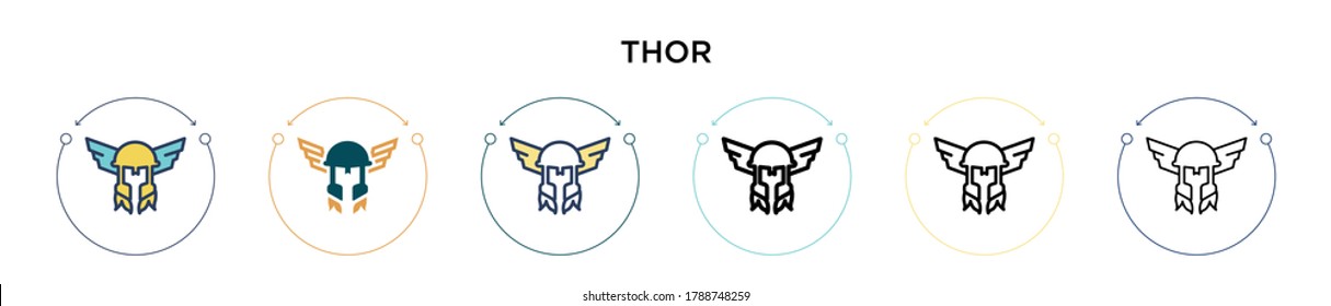 Thor icon in filled, thin line, outline and stroke style. Vector illustration of two colored and black thor vector icons designs can be used for mobile, ui, web