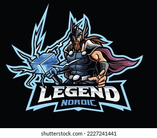 Thor mascot logo design. Thor god Norse mythology vector illustration. Logo illustration for mascot or symbol and identity, emblem sports or e-sports gaming team svg