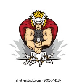 Thor smashed a mosquito character mascot logo design illustration vector