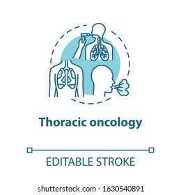 Thoracic oncology concept icon. Lung airways inflammatory disease. Asthma, tuberculosis. Pulmonology idea thin line illustration. Vector isolated outline RGB color drawing. Editable stroke