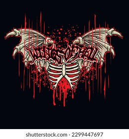 thorax with bat wings, grunge vintage design t shirts