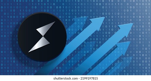 Thorchain (RUNE) crypto currency logo coin on futuristic financial technology background and banner vector illustration. Can be used as cover, header, backdrop, poster, wallpaper and print design