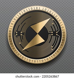 Thorchain (RUNE) cryptocurrency golden coin isolated in transparent background. Virtual currency token symbol vector illustration based on cryptography and block chain technology.