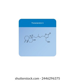 Thorectandrol Un diagrama de estructura esquelética.Sesterterpene compuesto molécula ilustración científica sobre fondo azul.