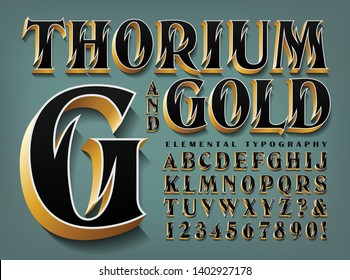 Thorium and Gold is an ornate elegant alphabet with 3d effects and metallic gold edges