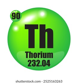 Thorium icon. Th chemical element. Atomic number 90. Mass 232.04. Green sphere vector.