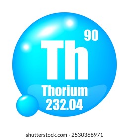 Thorium icon. Th chemical element. Atomic number 90. Mass 232.04. Blue sphere image. Vector symbol.