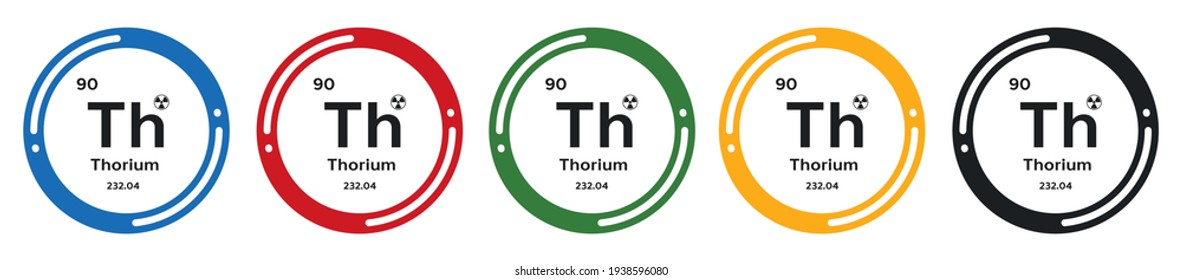 Thorium symbol set. flat design vector illustration in 5 colors options for webdesign