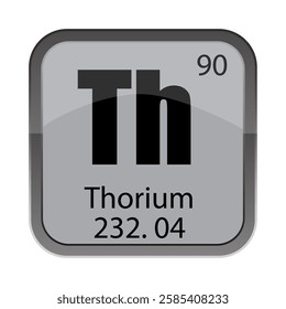 Thorium Th block. 90 atomic label. Ninety heavy detail. Vector 232.04 mass.