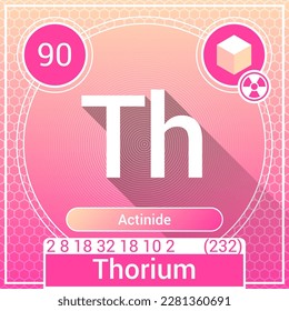 Thorium (Th) Element - Actinide - Periodic Table, Chemical Symbol, Name, Atomic Weight, Atomic Number, Electron Shells, Classification, Phase at STP - Chemistry Logo Icon Design