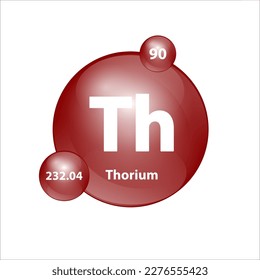 Thorium (Th) Estructura del icono elemento químico forma redonda círculo marrón fácilmente. Vector de ilustración 3D. Elemento químico de la tabla periódica Signo con número atómico. Estudio en ciencia para la educación. 