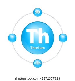 Thorium (Th) Icon structure chemical element round shape circle light blue with surround ring. Period number shows of energy levels of electron. Study science for education. 3D Illustration vector.