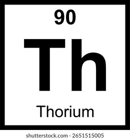 Telha da tabela periódica de elementos de tório (Th). Ícone com número atômico 90. Um elemento actinídeo radioativo e um potencial combustível nuclear alternativo.