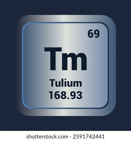 Thorium Tm icon. Number Sixty Nine. Mass 168.93 detail. Vector Background.