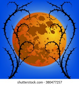Thorn against moon. Vector Background.