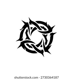 Thorn circle logo, abstract barbed wire design, danger or protection symbol, edgy gothic graphic, tribal tattoo element