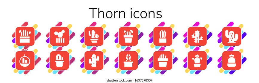 thorn icon set. 14 filled thorn icons. Included Cactus icons