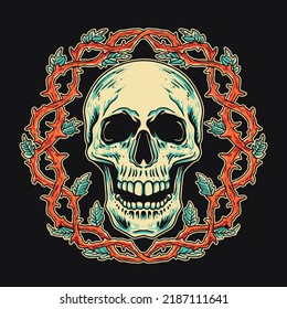 Thorn Ring Skull Retro Vector Illustration