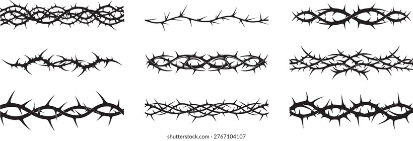 Thorn  seamless pattern silhouette collection, crown of thorns flat vector design.